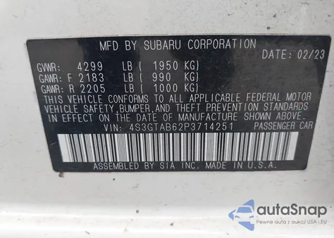 2023 Subaru Impreza Base 5-Door z USA, uszkodzony, nr VIN 4S3GTAB62P3714251